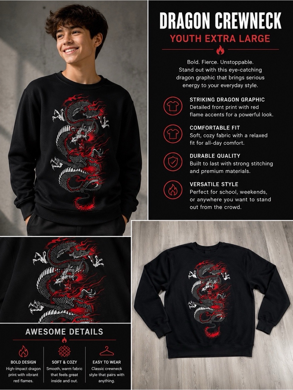 ❤️🖤 NEW Dragon Graphic Crewneck Sweatshirt - Never Used